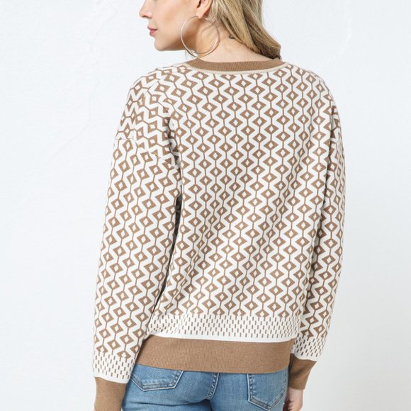 Diamond Geo Design Knit Button Up Sweater - Picture 3 of 7